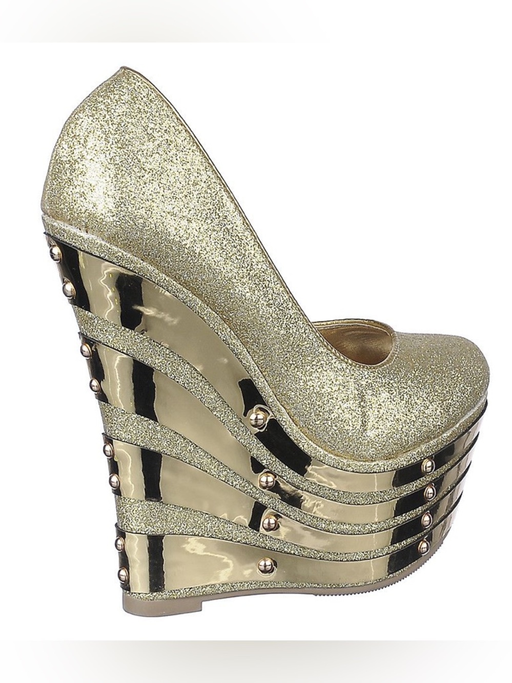 Shiekh Gold Glitter Platform Wedge Heels